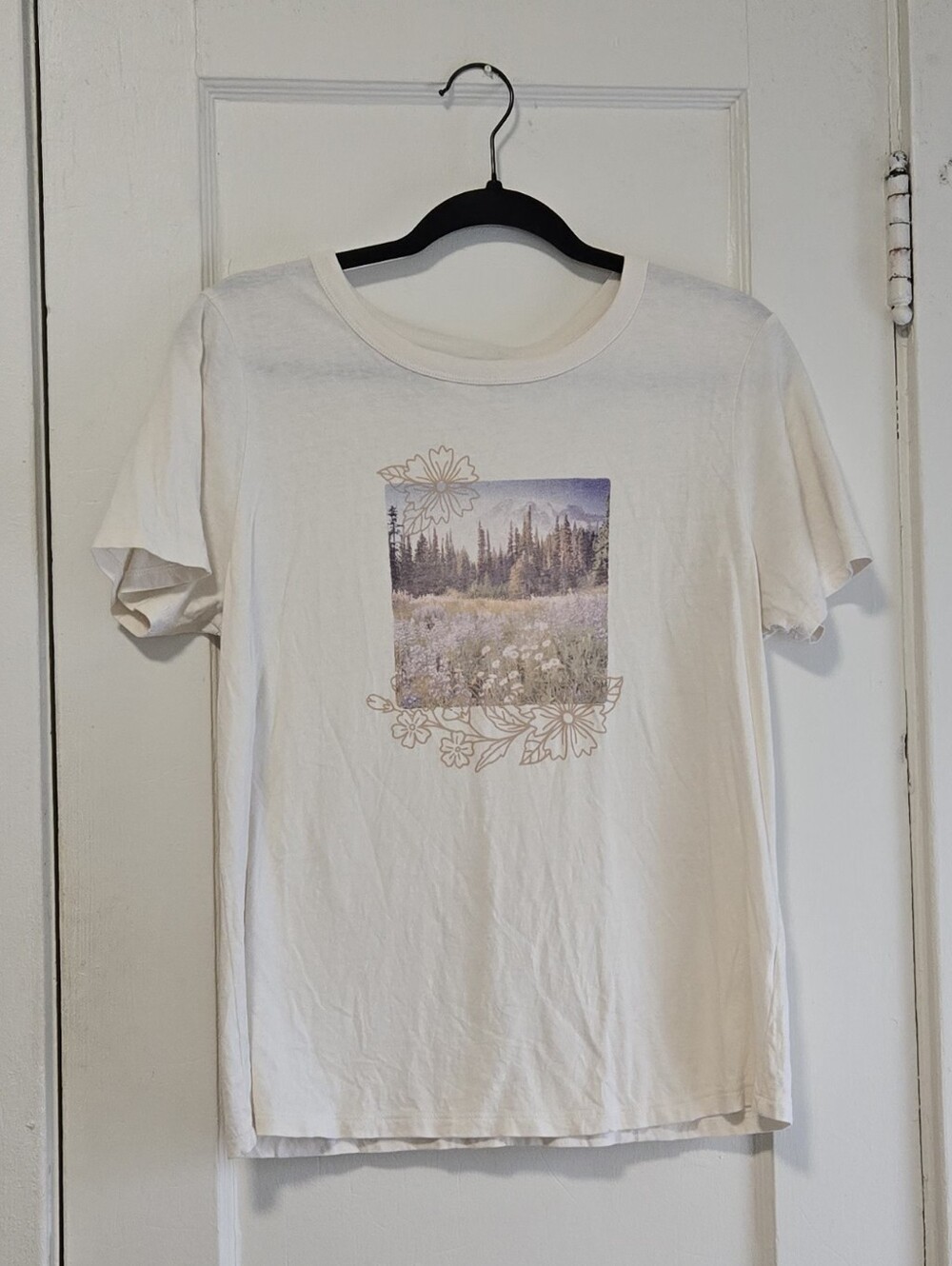 Old Navy Cream Tee with Pastel Meadow Graphic